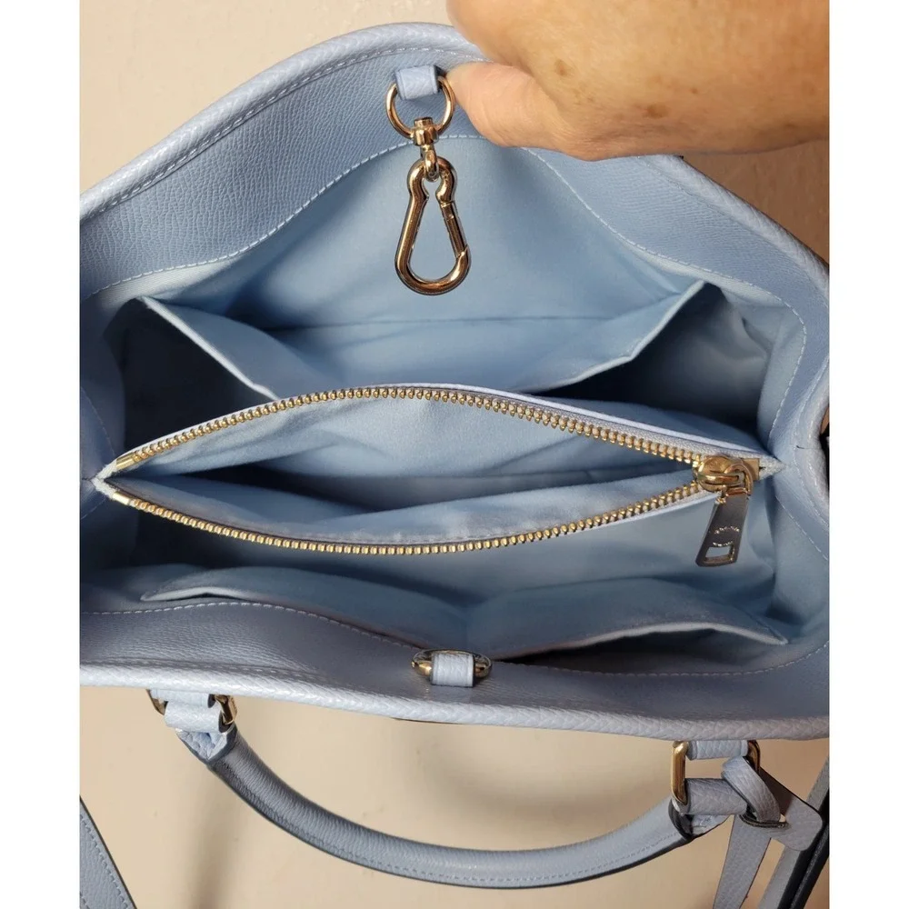 Coach Woman's Small Margot Carryall Satchel Bag Crossgrain Leather - Light blue